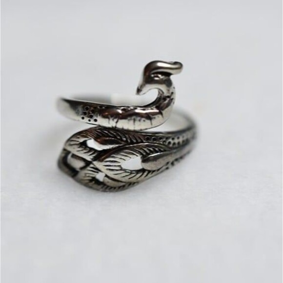 Phoenix Peacock Retro Silver Tone OSFA Fairy Cottagecore Ring - Picture 2 of 3